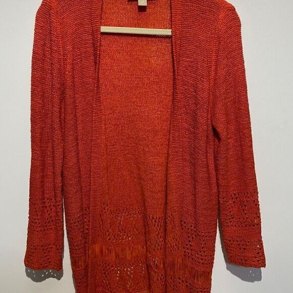 Michael Michael Kors Women's Fringe Hem Open Front Cardigan In Red Size XS - Picture 1 of 11
